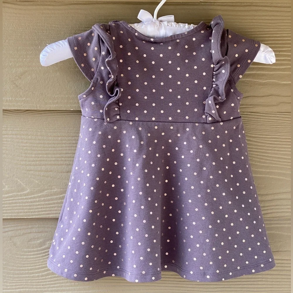 Tahari Girls Gray Gold Polka Dot Dress Size 3T